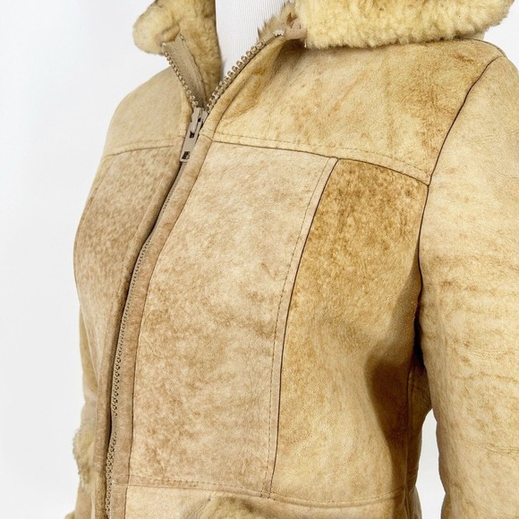 Vintage Genuine Shearling Sheepskin Leather Fur Hooded Coat Size 10 Penny Lane - Picture 6 of 8
